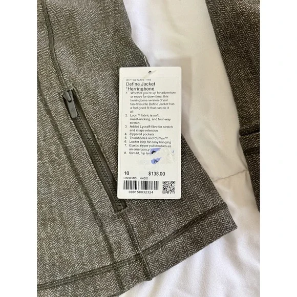 New Lululemon Herringbone Define Jacket Size 10 Thumbholes Full Zip HHDO - Picture 2 of 10